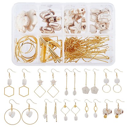 DIY Earring Making Kits, Including Mixed Shapes Synthetical Turquoise, 
Alloy Linking Rings & Pendants, Brass Linking Rings & Cable Chains & Earring Hooks, Iron Pins