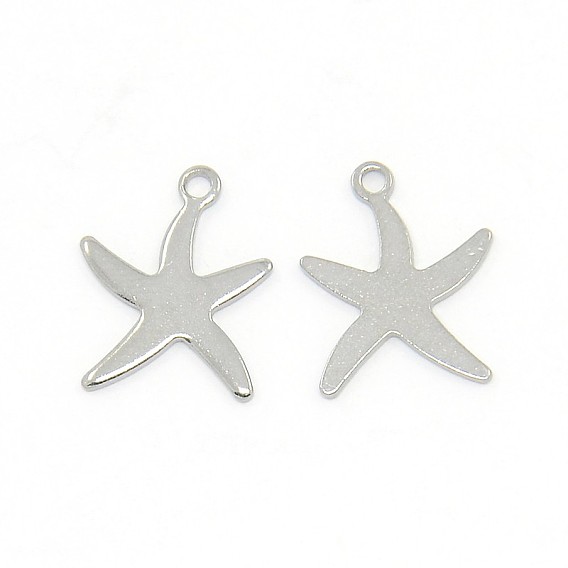 304 Stainless Steel Starfish/Sea Stars Pendants, 13.5x10x0.9mm, Hole: 1mm