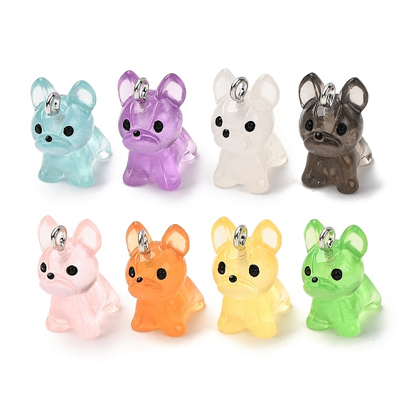 Подвески из светящейся прозрачной смолы, бульдог, с железной платиной петлей, светится в темноте