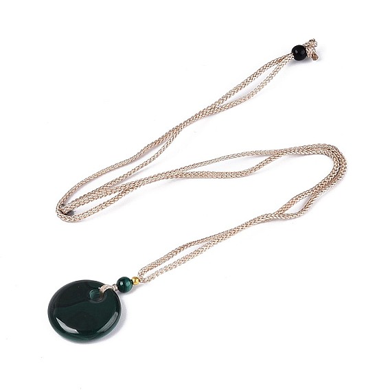 Кулон в форме пончика из натурального малахита, регулируемый нейлоновый шнурок.