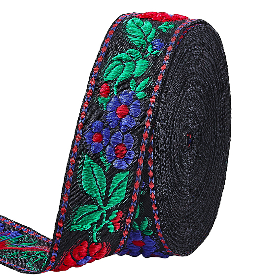 Ruban polyester jacquard vintage, fleurs et feuilles, ruban tissé brodé, pour accessoires de couture