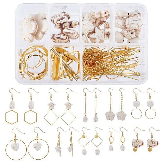 DIY Earring Making Kits, Including Mixed Shapes Synthetical Turquoise, 
Alloy Linking Rings & Pendants, Brass Linking Rings & Cable Chains & Earring Hooks, Iron Pins