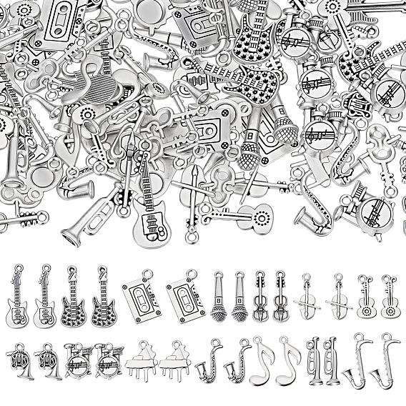 112Pcs 14 Styles Tibetan Style Alloy Pendants, Musical Theme