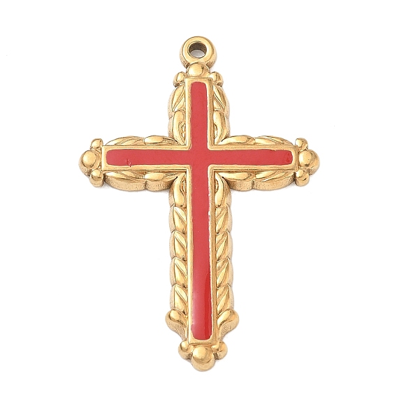 304 Stainless Steel Enamel Pendants, Cross Charms