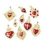 Латунные микро проложить кубического циркония подвески, святое сердце, с эмалью, стойки покрытие, без свинца и без кадмия, долговечный