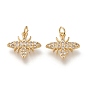 Brass Micro Pave Cubic Zirconia Pendants, with Jump Rings, Long-lasting Plated, Bees, Clear