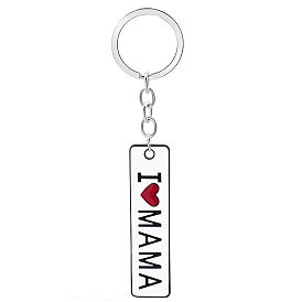 Mother's Day Rectangle with Word I Love Mama Alloy Enamel Pendant Keychain, with Iron Findings
