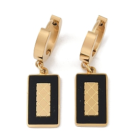 PVD Vacuum Plating 201 Stainless Steel Enamel Rectangle Hoop Earrings, with 304 Stainless Steel Pin