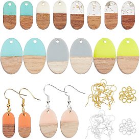 Kits de fabrication de boucles d'oreilles pendantes en bois de noyer, 18 pcs 9 couleurs pendentifs ovales en résine et bois de noyer, crochets et anneaux de saut en laiton