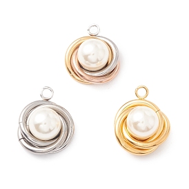 304 Stainless Steel Pendants, with Plastic Imitation Pearl, Tricyclic