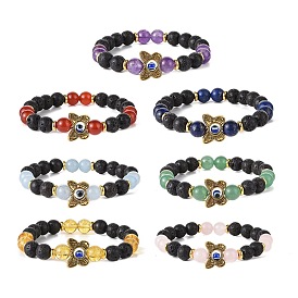 Natural Gemstone Bead Braided Bead Bracelet, Resin Evil Eye & Alloy Butterfly Bracelets for Women