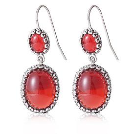 Red Resin Oval Dangle Earrings, Alloy Jewelry Gift for Women