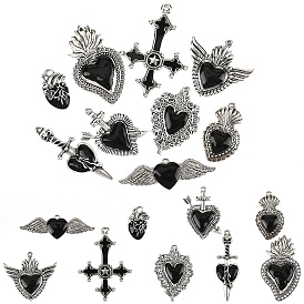 9 шт 9 стили подвески из сплава, с эмалью, античное серебро, крест и сердечко-оберег