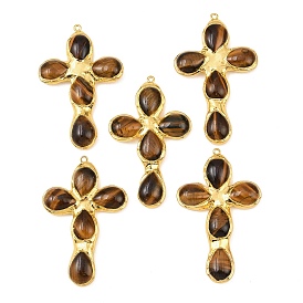 Естественно тигровый глаз большие кулоны, с латунной фурнитурой , крест прелести