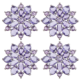 4шт. латунные пуговицы с микропаве из кубического циркония, цветок