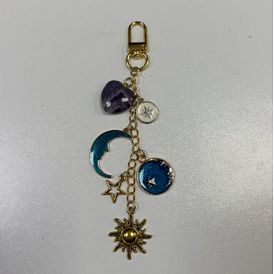 Pendentifs décoratifs en alliage émaillé et améthyste naturelle, avec fermoir pivotant, cœur/étoile/lune
