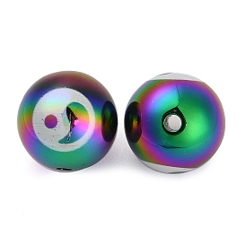 UV Plating Opaque Rainbow Iridescent Acrylic Beads, Round with Tai Ji