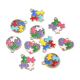 10 шт 5 стили подвески из сплава эмали, шарм-головоломка для аутистов, сердце и плоское, круглое и ромб