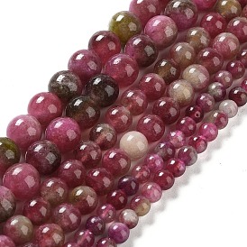 Brins de perles de tourmaline pastèque naturelle, ronde, teint