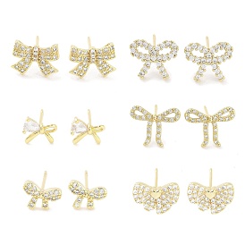 Brass with Cubic Zirconia Stud Earrings for Women, Bowknot