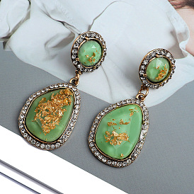 Irregular Geometric Earrings with Shiny Imitation Turquoise Crystal, Trendy Vintage Jewelry