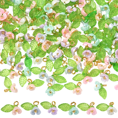 20 наборы подвесок из искусственного жемчуга из смолы, цветок, с золотыми латунными булавками с шарообразными головками и прозрачными акриловыми подвесками