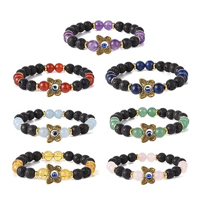 Geflochtenes Perlenarmband aus natürlichen Edelsteinperlen, Harz böser Blick & Schmetterlingsarmbänder aus Legierung für Frauen