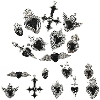 9 шт 9 стили подвески из сплава, с эмалью, античное серебро, крест и сердечко-оберег