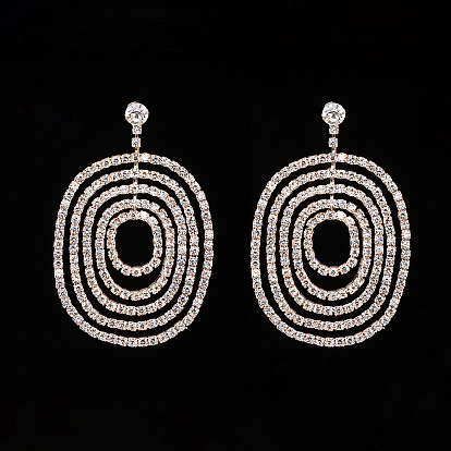 Exquisite Circle Stud Earrings with Diamond Water Drop Pendant