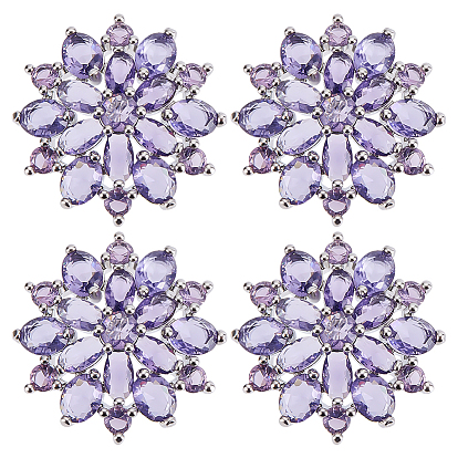 4шт. латунные пуговицы с микропаве из кубического циркония, цветок