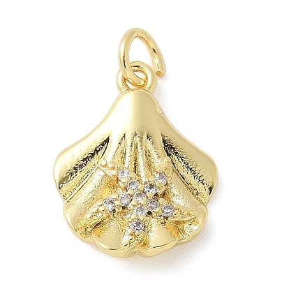 Латунные микро проложить кубического циркония подвески, в форме раковины с морской звездой, стойки покрытие, долговечный, без свинца и без кадмия, с целью перехода в кольце