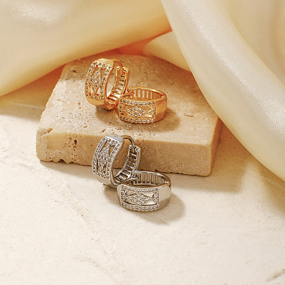 Блестящие полые геометрические латунные серьги-кольца со стразами модная бижутерия