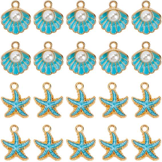 40 шт 2 стили подвески из сплава эмали, морская звезда и шарм из ракушек