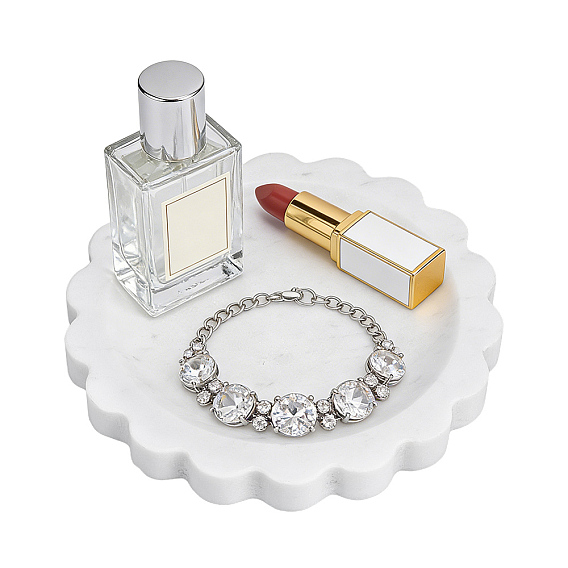 Natural Marble Jewely Display Trays for Necklaces Bracelets Earrings Rings, Flower Shape