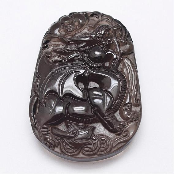 Natural Ice Crystal Obsidian Carven Pendants, Qilin