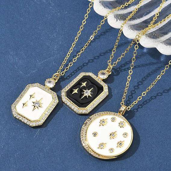 Латунные микропаве прозрачные кубические цирконии эмаль плоские круглые прямоугольные подвески ожерелья для женщин, реальный 18 k позолоченный