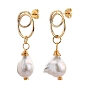 Brass Dangle Stud Earrings, with Ear Nuts, 925 Sterling Silver Pins, Natural Baroque Pearl Keshi Pearl Beads and Cardboard Boxes, Golden