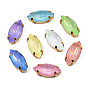 42Pcs Sew on Rhinestone, Glass Rhinestone, Faceted, with Golden Plated Brass Findings, Horse Eye