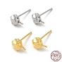 925 Sterling Silver Ear Stud Findings, for Half Drilled Beads, with S925 Stamp