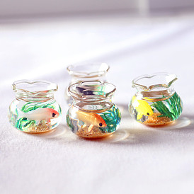Tanque de peces koi redondo, adornos en miniatura de vidrio de borosilicato alto, accesorios de casa de muñecas micro jardín paisajístico, simulando decoraciones de utilería, con borde ondulado