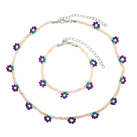 Ensemble de bijoux bohème en perles colorées pour vacances à la plage, avec pendentif en forme de fleur