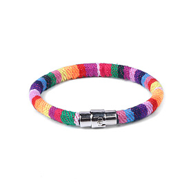 Bohemian Beach Style Magnetic Clasp Bracelet for Men with Colorful Fabric Weave