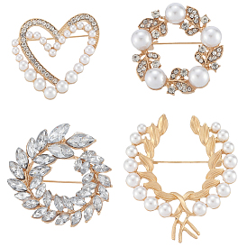 4 шт. 4 стили броши из сплава со стразами для одежды, с имитацией жемчуга