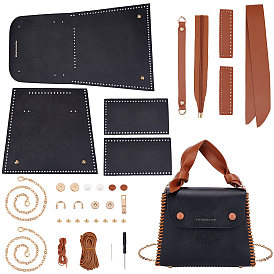 1 Set DIY Crossbody Bag Making Kits, including Imitation Leather Accessories, Iron Chain Strap, Button, Clasp, Wax Cord and Needle, Zipper, Screwdriver