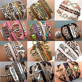 Браслеты из замши и искусственной кожи, вязанные из нескольких нитей, регулируемые браслеты из сплава