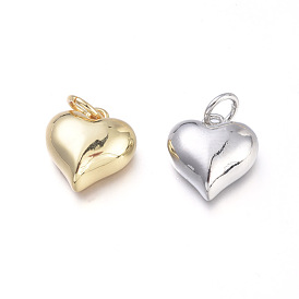 Brass Charms, with Jump Rings, Cadmium Free & Lead Free & Nickel Free, Long-Lasting Plated, Heart