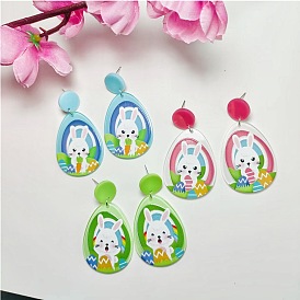 Акриловые болтаться серьги стержня, слеза с кроликом, платина