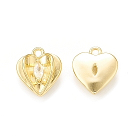 Clear Glass Pendnants, with Brass Findings, Heart Charms