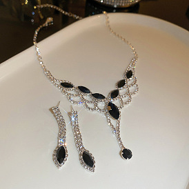 Black Diamond Tassel Necklace Set - Elegant, Chic and Luxurious Jewelry for Women