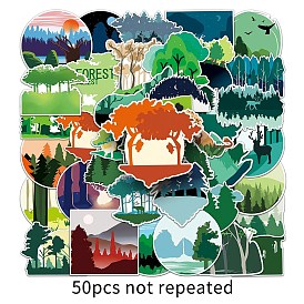 50Pcs Forest PET Waterproof Stickers, Self-adhesive Decals, for Suitcase, Skateboard, Refrigerator, Helmet